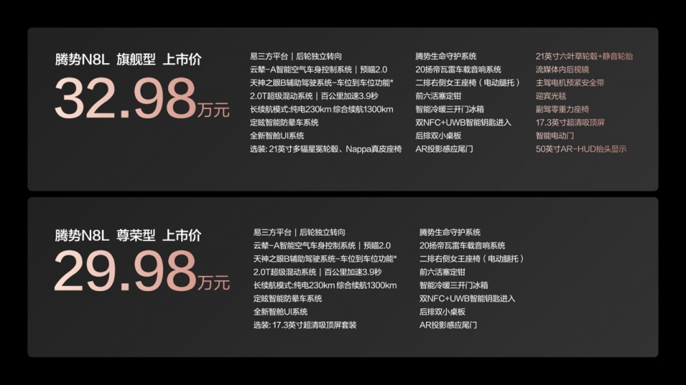 29.98万元-32.98万元！大六座安全豪华SUV腾势N8L正式上市