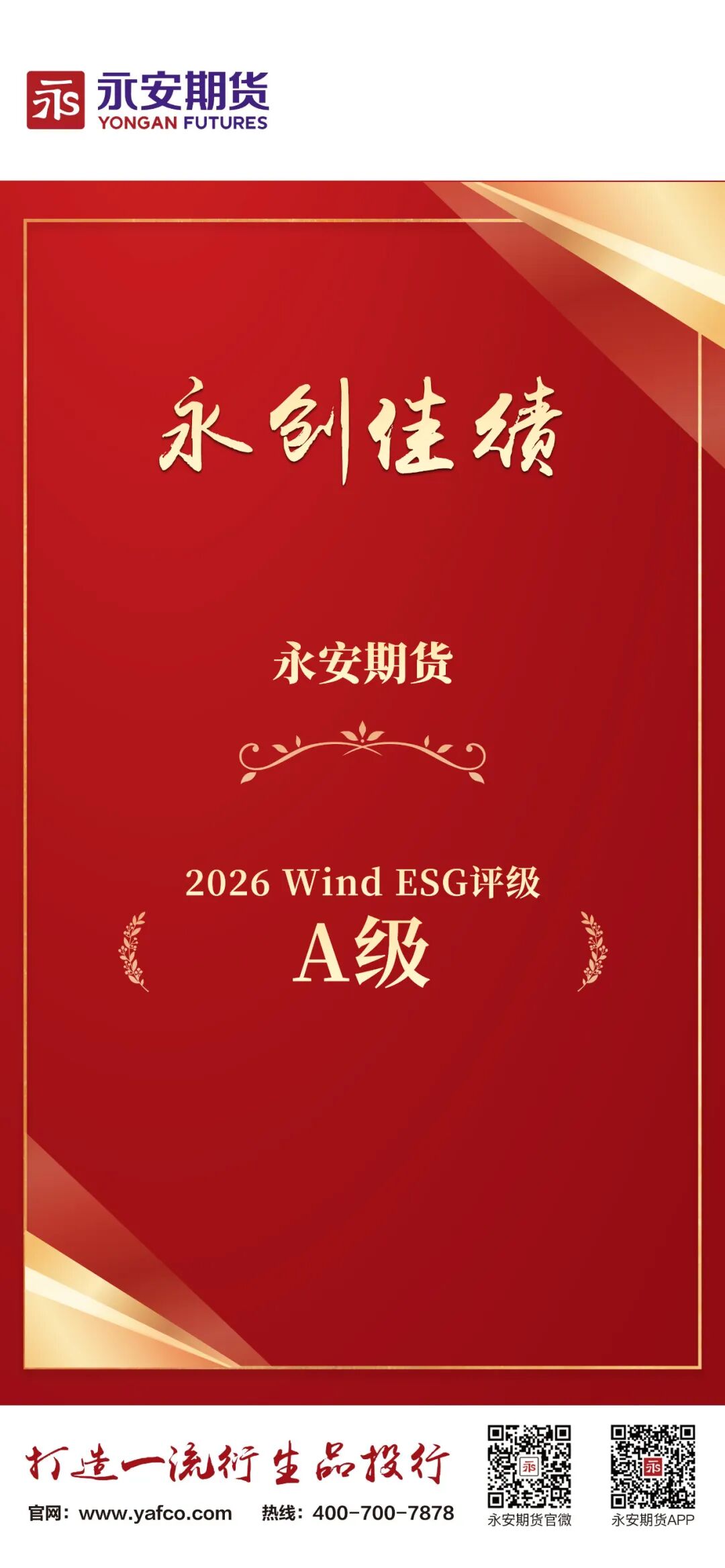 永创佳绩丨实力认证！永安期货获Wind ESG评级A级